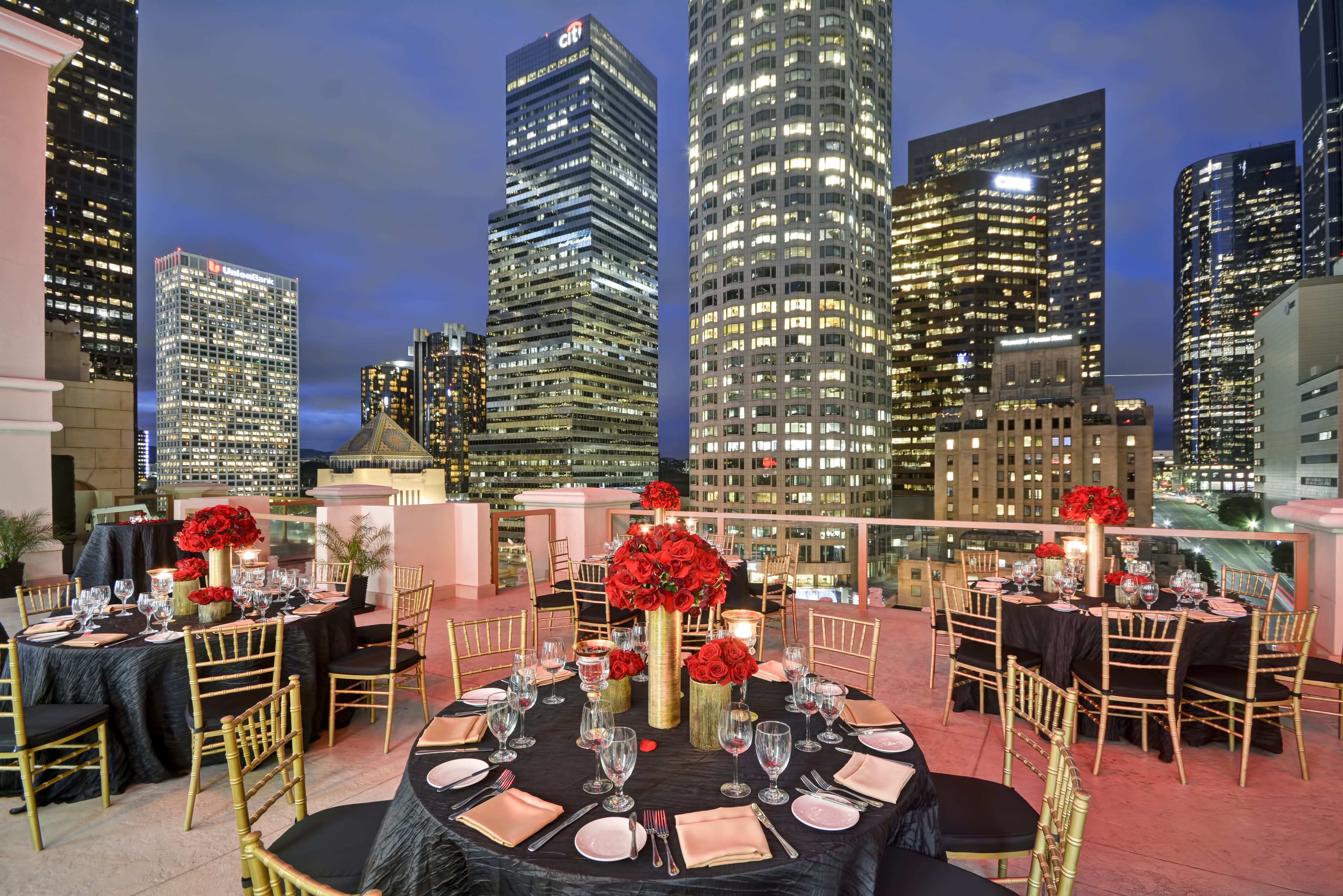 Hilton Checkers Los Angeles Rooftop Venue at Night