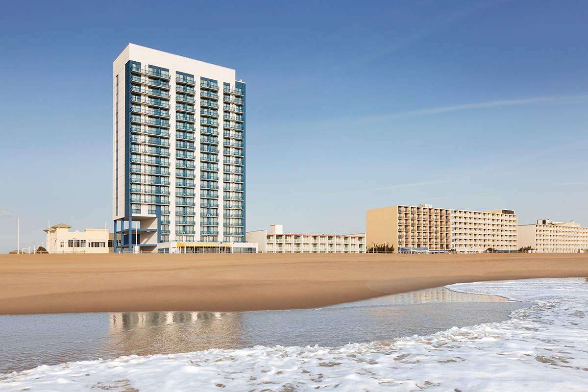 Hyatt House Virginia Beach-Oceanfront Hotel Exterior View from Beach